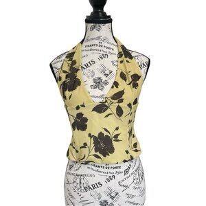 White Fox Boutique Yellow Halter Top with Black Floral Print